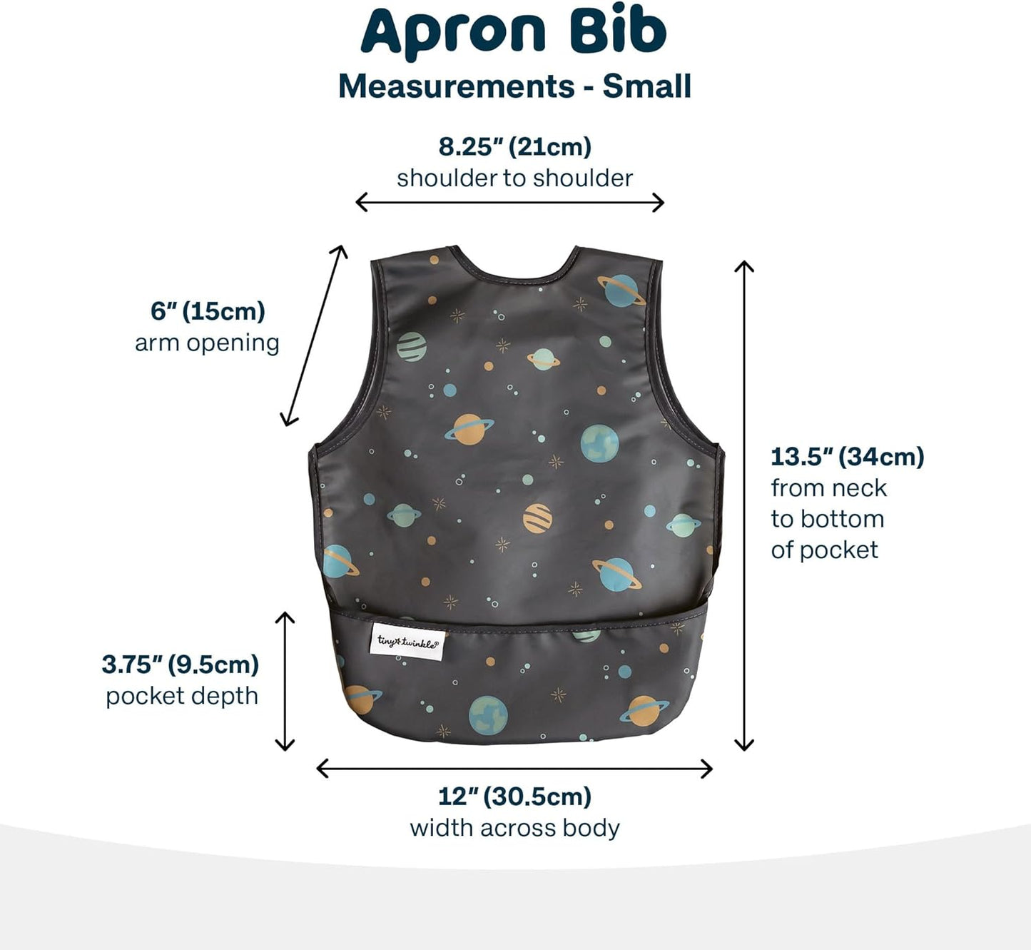 Tiny Twinkle Mess Proof Baby Bib - Waterproof Toddler and Baby Apron Bib - Machine Washable - PFAS and BPA Free