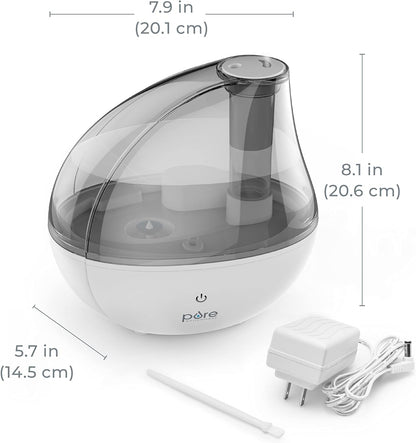 Pure Enrichment® MistAire™ Silver Ultrasonic Cool Mist Humidifier for Bedroom, Office, Nursery & Indoor Plants - Lasts Up to 25 Hours, Whisper-Quiet Operation, Optional Night Light, & Auto Shut-Off