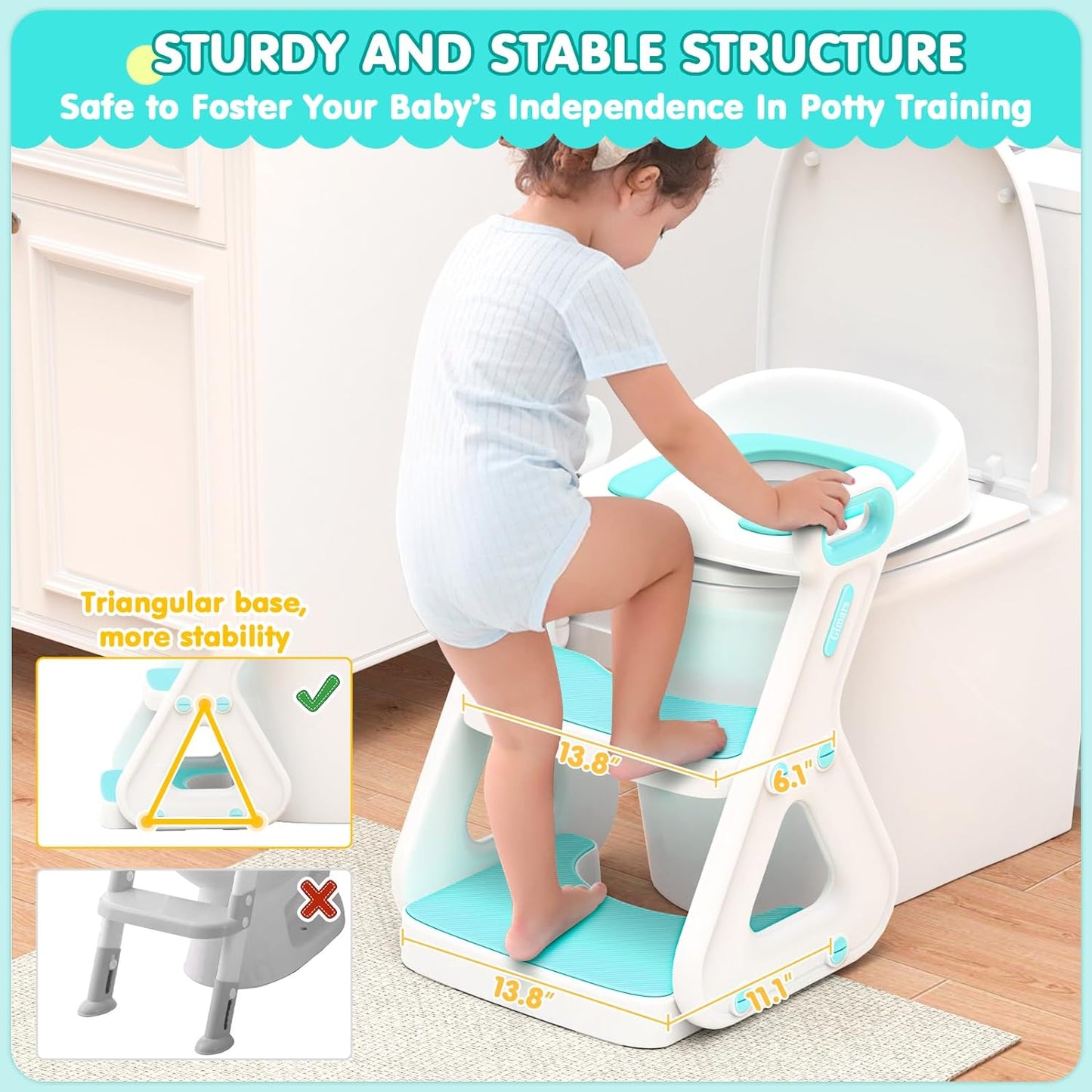 Gimars Upgrade Ultra-Stable 2 In 1 Multifunctional Toddler Potty Seat For Toilet with Setp Stool, Potty Traning Toilet For Boys Girls With Widened Ladder,Comfortable Safe Potty Seat With Handrail,Grey