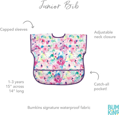 Bumkins Bibs, Baby and Toddler Bibs, Bibs for Girls and Boys, Large for 1-3 Years, Short Sleeve Waterproof Bib for Kids