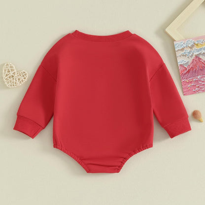 VISGOGO Baby Boy Girls Oversized Sweatshirt Romper Long Sleeve Little Dude Sweater Onesie Top Embroidery Clothes