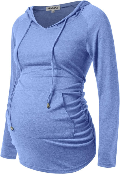 GINKANA Maternity Hoodie Long Sleeves Shirts Casual Maternity Top Pregnancy Sweatshirt Casual Clothes