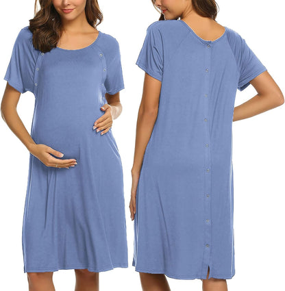 Ekouaer Women’s Nursing/Delivery/Labor/Hospital Nightdress Short Sleeve Maternity Nightgown with Button S-XXL