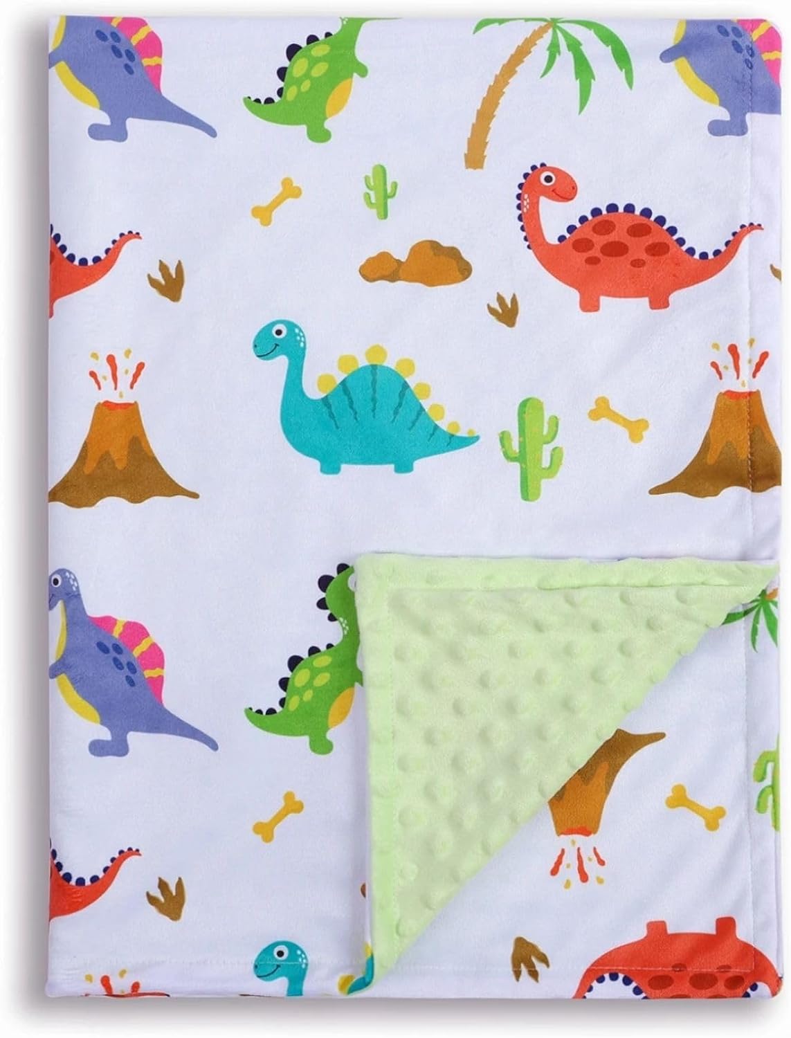 Donsonny Baby Blanket for Boys Girls Soft Minky with Double Layer Dotted Backing, Color Dinosaurs Printed 30 x 40 Inch Receiving Blanket