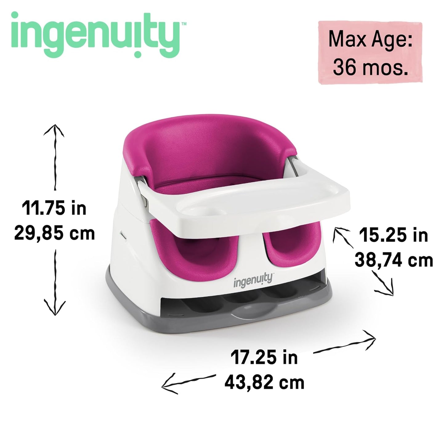 Ingenuity Baby Base 2-in-1 Booster Feeding and Floor Seat with Self-Storing Tray - Slate