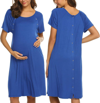 Ekouaer Women’s Nursing/Delivery/Labor/Hospital Nightdress Short Sleeve Maternity Nightgown with Button S-XXL