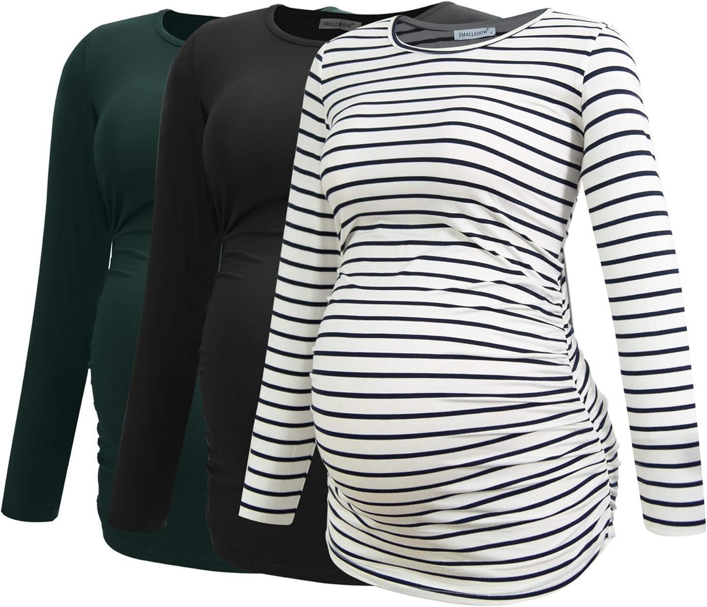 Smallshow Women's Maternity Shirts Long Sleeve Pregnancy Clothes Tops 3-Pack