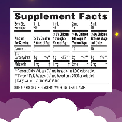 Zarbee's Kids Sleep Supplement Liquid with 1mg Melatonin; Drug-Free & Effective; Easy to Take Natural Berry Flavor for Children Ages 3 and Up; 1 Fl Oz Bottle