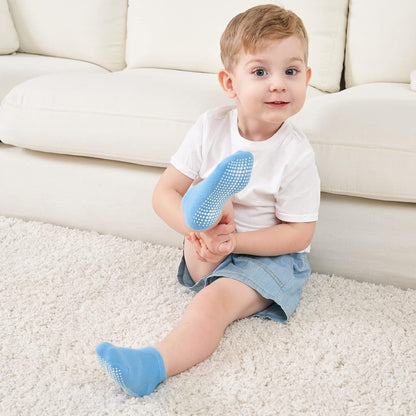 Zaples Baby Non Slip Grip Ankle Socks with Non Skid Soles for Infants Toddlers Kids Boys Girls