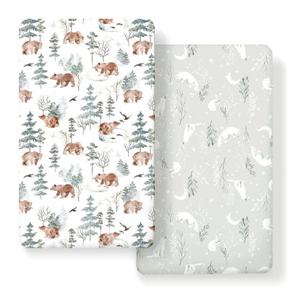 Stretch Ultra Soft Jersey Knit Fitted Crib Sheets Set 2 Pack，Fit All Standard Crib Mattress Pads Safe and Snug, Crib Fitted Sheet for Baby, Stylish African Savannah Animals Pattern