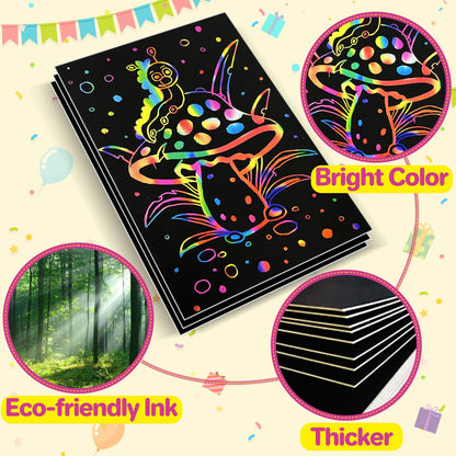 QXNEW Scratch Rainbow Art for Kids: Magic Scratch Off Paper Children Art Crafts Set Kit Supplies Toys Black Scratch Sheets Notes Cards for Boys Girls Birthday Party Favors Game Christmas Easter Gift