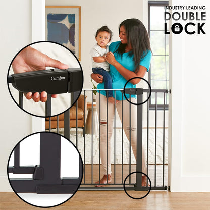 Cumbor 29.7-46" Baby Gate for Stairs, Mom's Choice Awards Winner-Auto Close Dog Gate for the House, Easy Install Pressure Mounted Pet Gates for Doorways, Easy Walk Thru Wide Safety Gate for Dog, Black