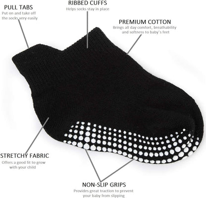 Zaples Baby Non Slip Grip Ankle Socks with Non Skid Soles for Infants Toddlers Kids Boys Girls