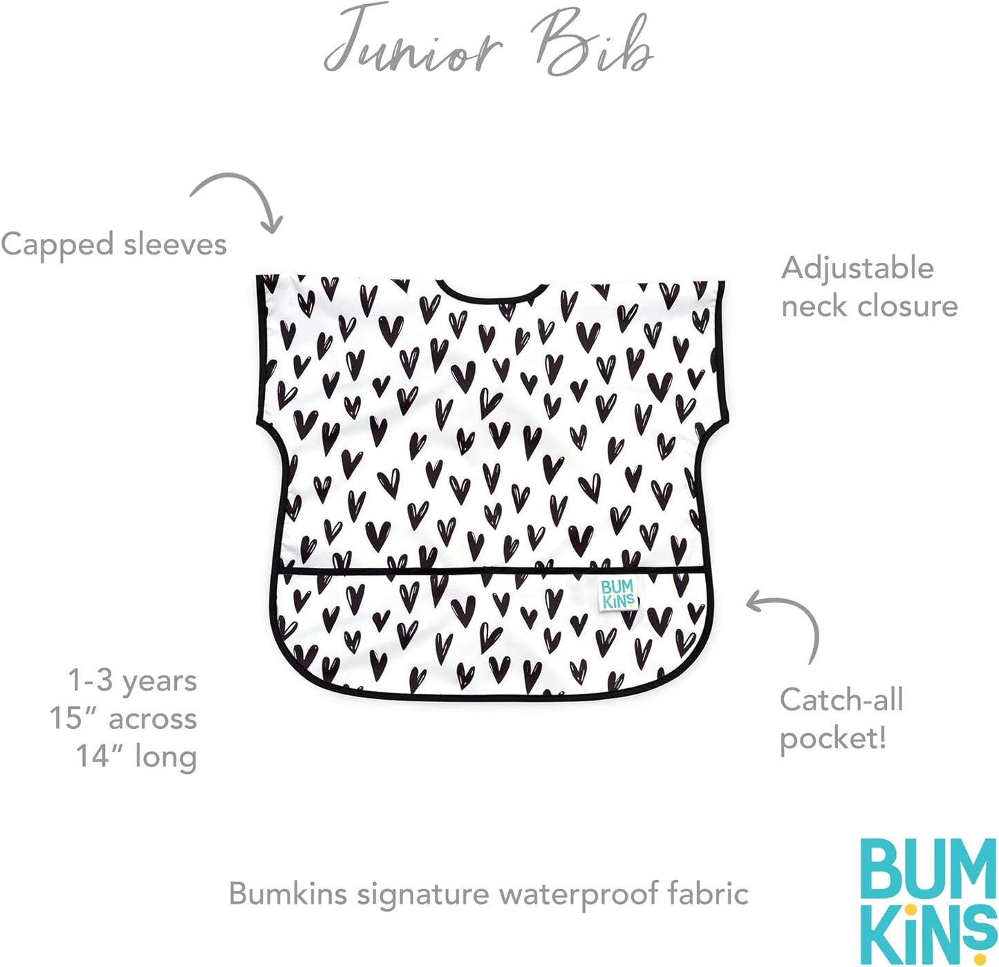 Bumkins Bibs, Baby and Toddler Bibs, Bibs for Girls and Boys, Large for 1-3 Years, Short Sleeve Waterproof Bib for Kids