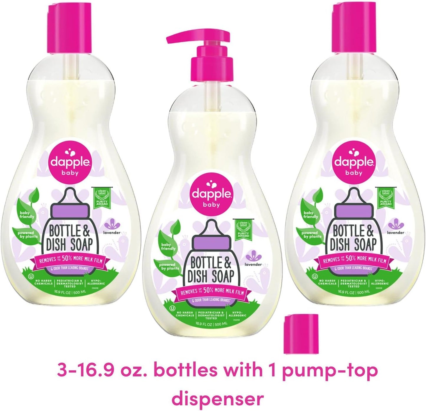 Dapple Bottle and Dish Soap Baby, Hypoallergenic, Plant-Based, Fragrance Free, 3 Fl Oz (Pack of 2)