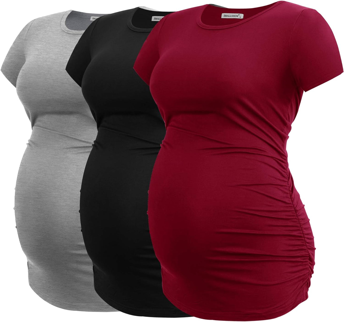 Smallshow Women's Maternity Tops Side Ruched Tunic T-Shirt Pregnancy Clothes