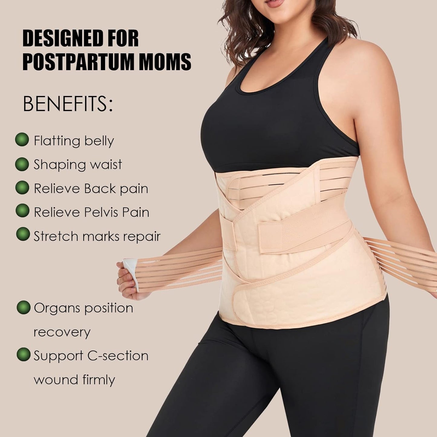 3 in 1 Postpartum Belly Band Wrap Support Recovery Girdles Abdominer Binder Post Surgery Belly&Waist&Pelvis Support Belt & Back Brace(Black, Small/Medium)