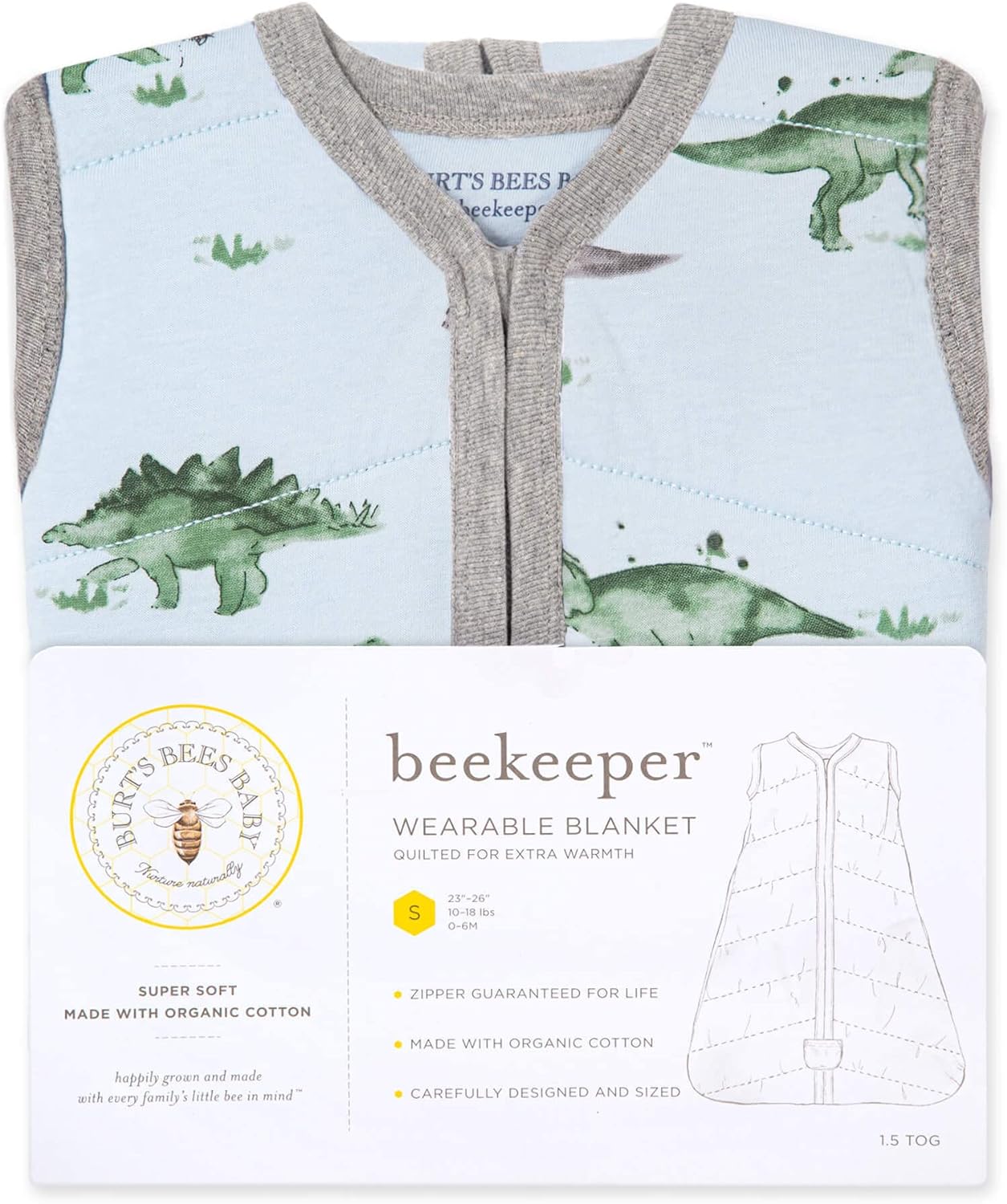 Burt's Bees Baby Unisex-Baby Beekeeper Wearable Blanket, 100% Organic Cotton, Swaddle Transition Sleeping Bag