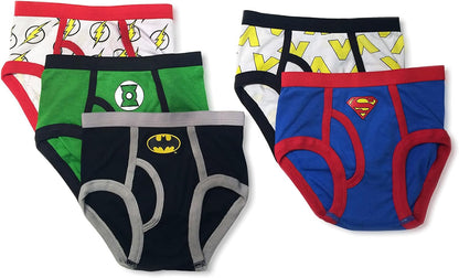 DC Comics Boys' 100% Cotton Briefs with Prints Including Superman, Batman, The Flash Logos, Sizes 2/3t, 4t, 4, 6, 8