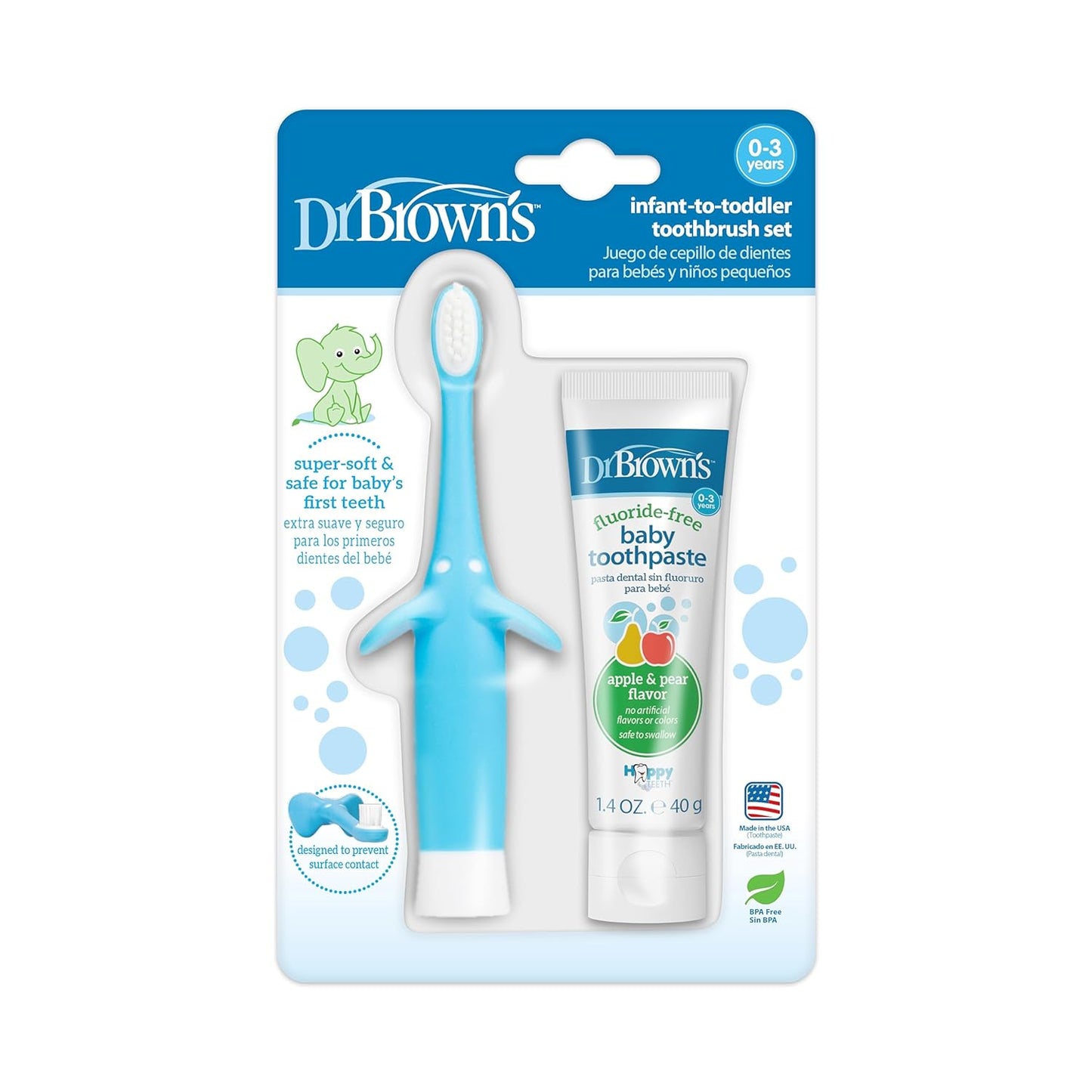 Dr. Brown's Infant-to-Toddler Training Toothbrush, Soft for Baby's First Teeth, Giraffe, 0-3 Years