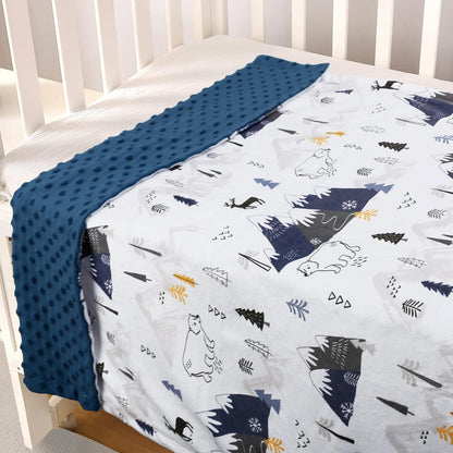 BORITAR Unisex Baby Blanket for Boys Girls Super Soft Minky with Double Layer Dotted Backing, Printed Snow Mountain Animals Nursery Bed Blankets for Stroller Crib Shower Gifts 30 x 40 Inch(75x100cm)