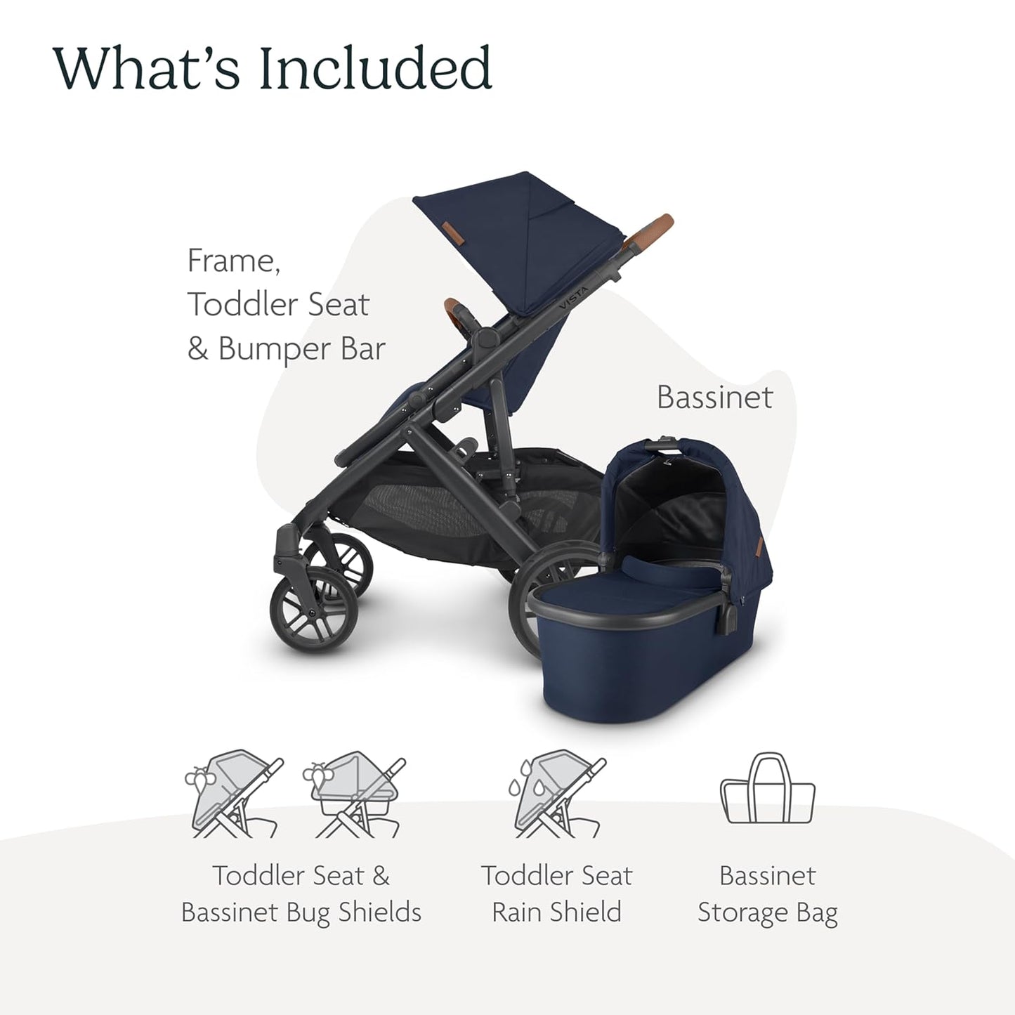 UPPAbaby Vista V2 Stroller / Convertible Single-To-Double System / Bassinet, Toddler Seat, Bug Shield, Rain Shield, and Storage Bag Included / Greyson (Charcoal Mélange/Carbon Frame/Saddle Leather)