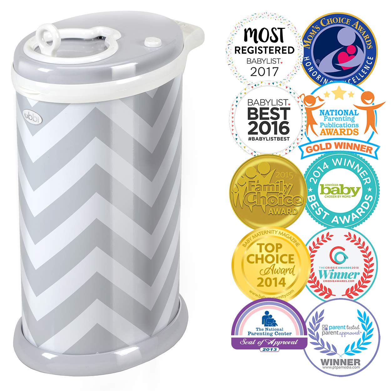 Ubbi Steel Odor Locking, No Special Bag Required Money Saving, Awards-Winning, Modern Design, Registry Must-Have Diaper Pail, White