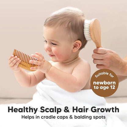 Baby Hair Brush and Comb Set for Newborn - Wooden Baby Hair Brush Set with Soft Goat Bristle, Baby Brush Set for Newborns, Baby Brush and Comb Set Girl,Toddler Cradle Cap Brush (Oval, Walnut)