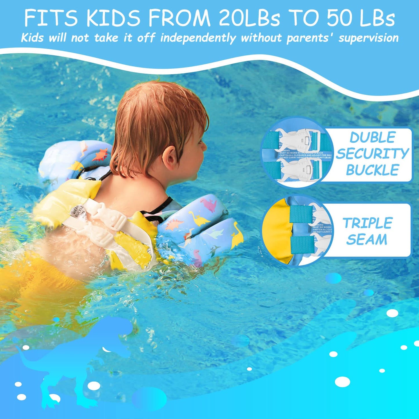 Chriffer Kids Swim Vest Life Jacket for 22-66 Pounds Boys and Girls, Toddler Floaties with Shoulder Harness Arm Wings for 2 3 4 5 6 7 Years Old Baby Children Sea Beach Pool