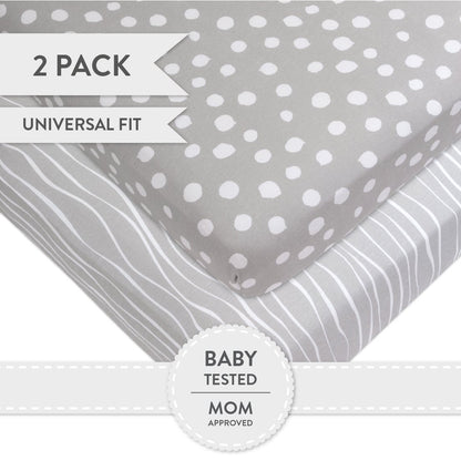 Crib Sheet Set | Toddler Sheet Set 2 Pack 100% Jersey Cotton Grey and White Abstract Stripes and Dots by Ely's & Co