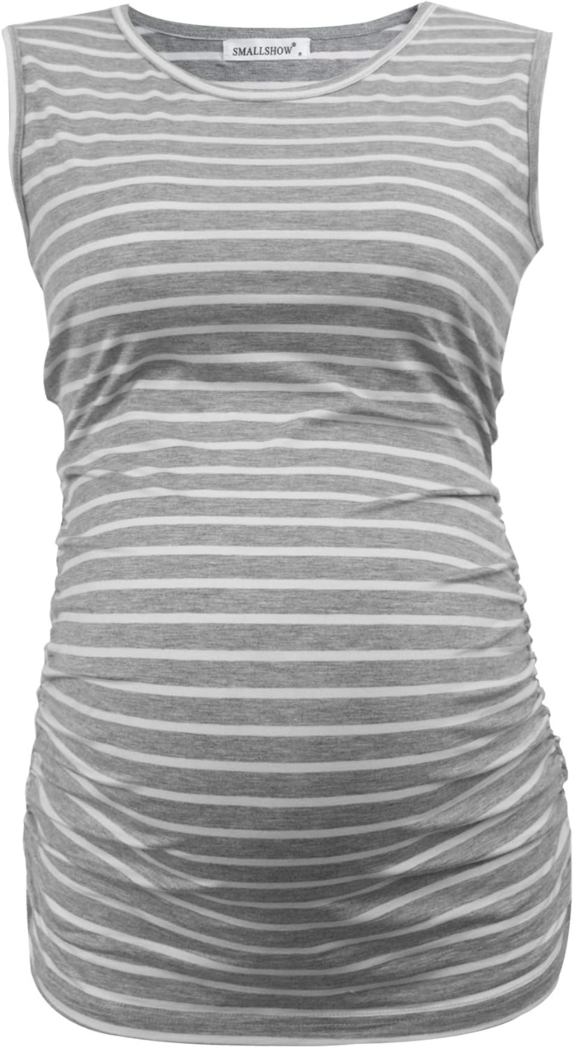 Smallshow Women's Maternity Tank Tops Sleeveless Ruched Pregnancy Clothes 3-Pack