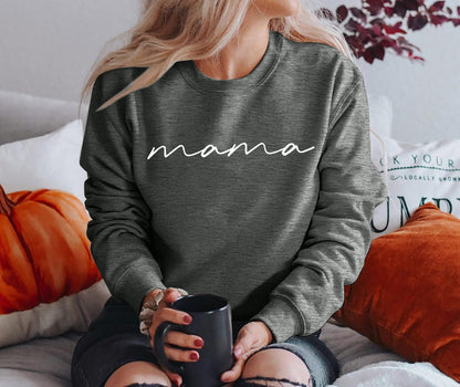 Womens Crewneck Sweatshirt Mama Letter Print Long Sleeve Loose Fashion Pullover Top