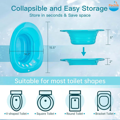 Pochik Sitz Bath, Sitz Bath for Hemorrhoids, Sitz Bath for Toilet Seat, Postpartum Care, Sits Bath Kit for Women, Collapsible, Flusher Hose, Drain Holes, Wider Seating Area, Deeper Bowl