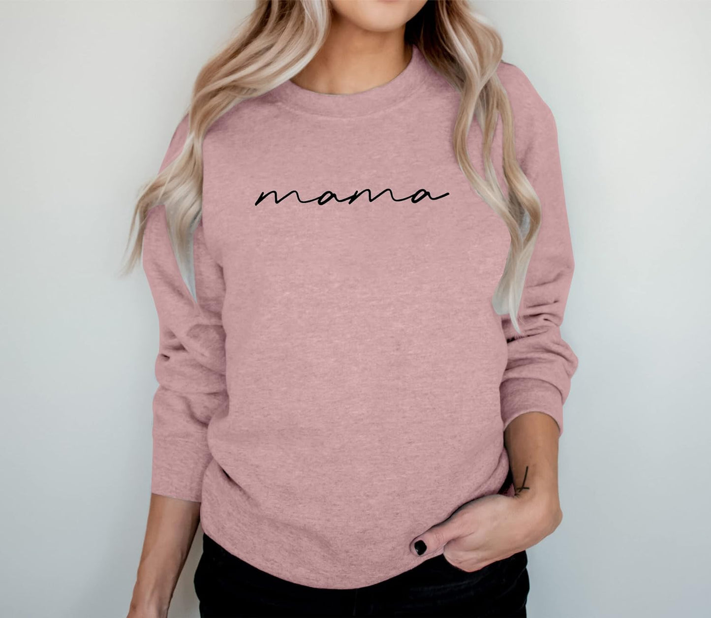 Womens Crewneck Sweatshirt Mama Letter Print Long Sleeve Loose Fashion Pullover Top