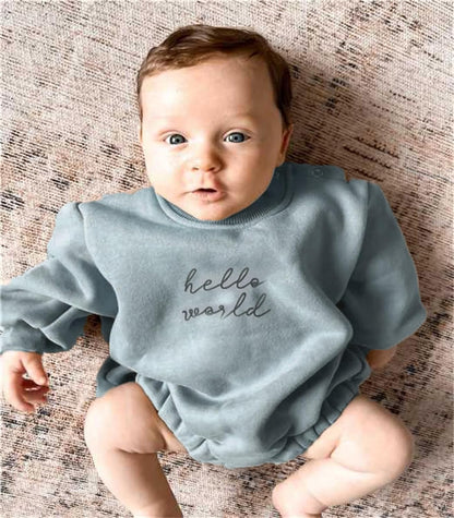 VISGOGO Baby Boy Girls Oversized Sweatshirt Romper Long Sleeve Little Dude Sweater Onesie Top Embroidery Clothes