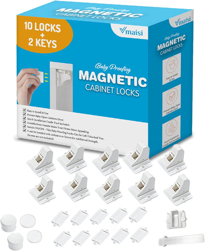 20 Pack Magnetic Cabinet Locks Baby Proofing - Vmaisi Children Proof Cupboard Drawers Latches - Adhesive Easy Installation