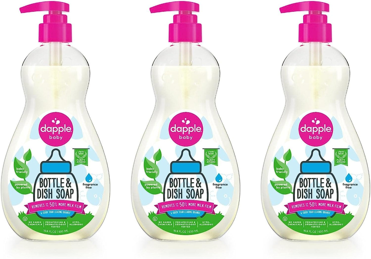 Dapple Bottle and Dish Soap Baby, Hypoallergenic, Plant-Based, Fragrance Free, 3 Fl Oz (Pack of 2)