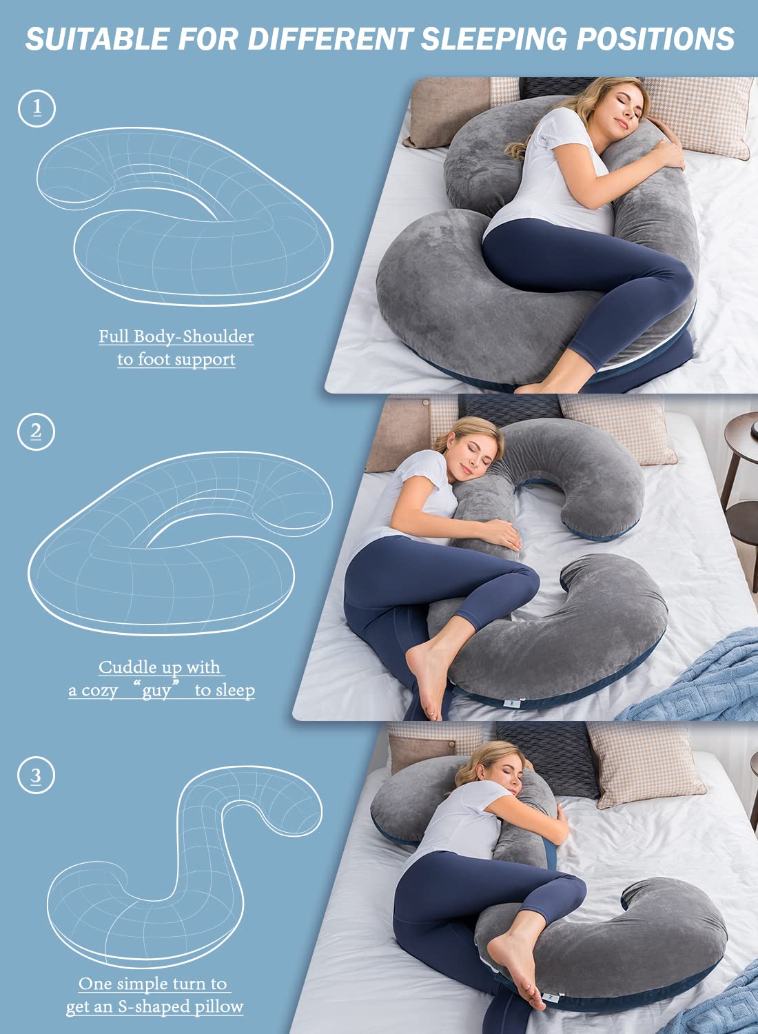 INSEN Pregnancy Pillow for Sleeping,Maternity Body Pillow for Pregnancy Women,Pregnancy Support Pillow for Back, Hip Pain, Pink