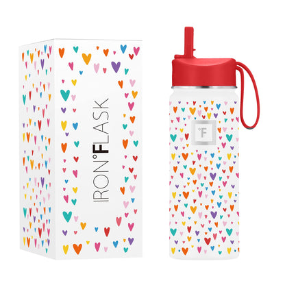 IRON °FLASK Kids Water Bottle - 14 Oz, Straw Lid, 20 Name Stickers, Vacuum Insulated Stainless Steel, Double Walled Tumbler Travel Cup, Thermo Mug - Valentines Day Gifts - Monsters Crew