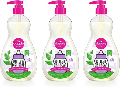 Dapple Bottle and Dish Soap Baby, Hypoallergenic, Plant-Based, Fragrance Free, 3 Fl Oz (Pack of 2)