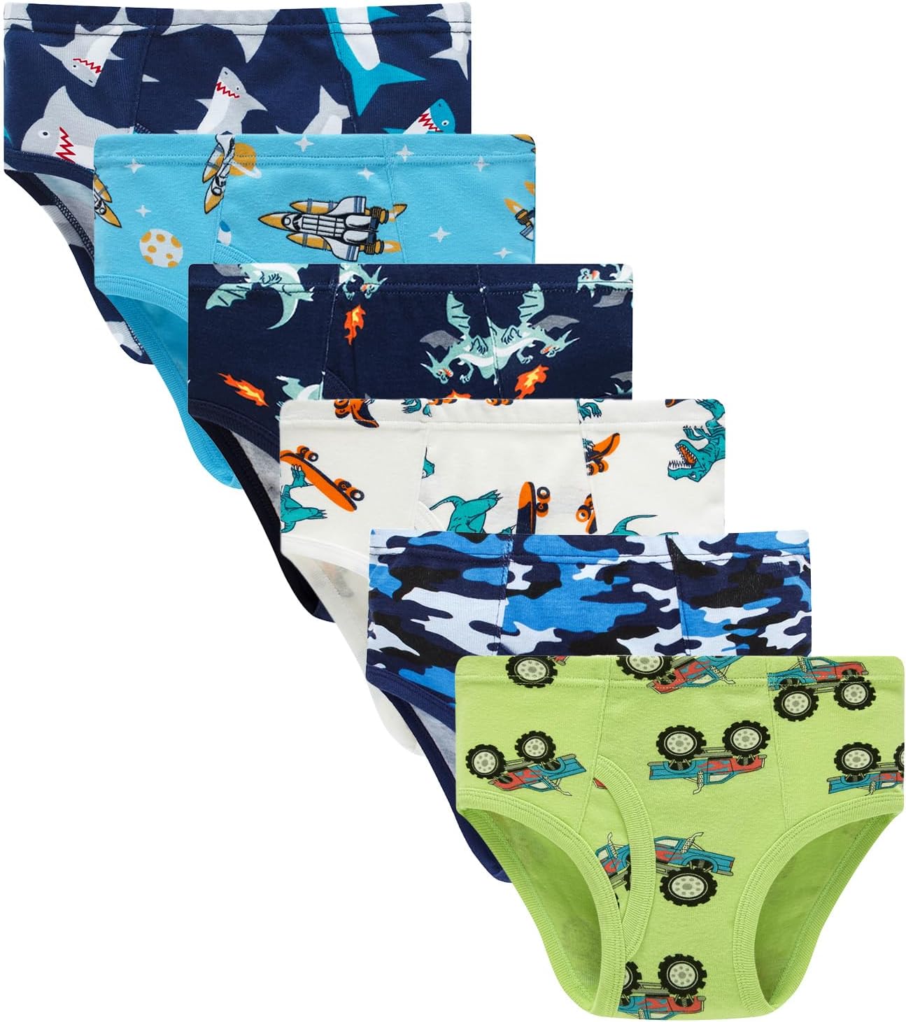 Boboking 100% Cotton Little Boys Briefs Soft Dinosaur Truck Toddler Underwear