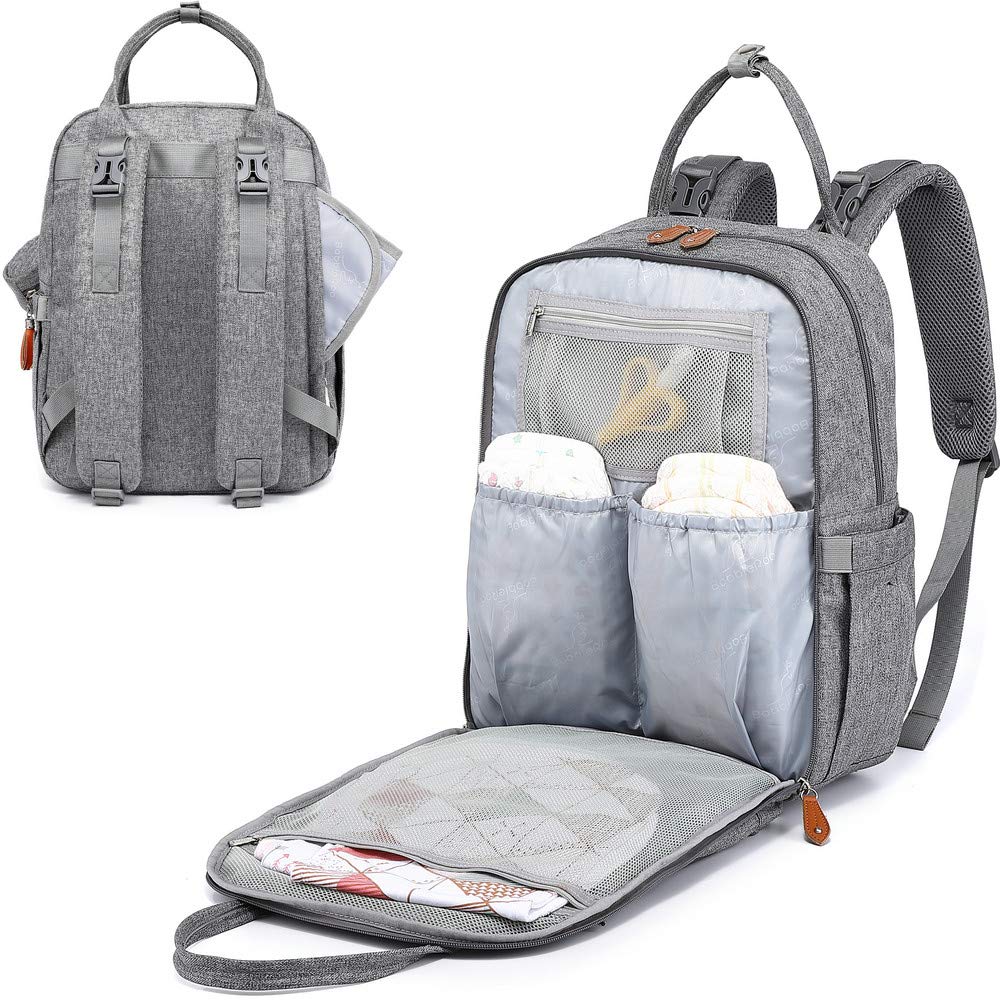 BabbleRoo Diaper Bag Backpack - Multi function Waterproof Diaper Bag, Travel Essentials Baby Tote with Changing Pad, Stroller Straps & Pacifier Case - Unisex, Dark Gray