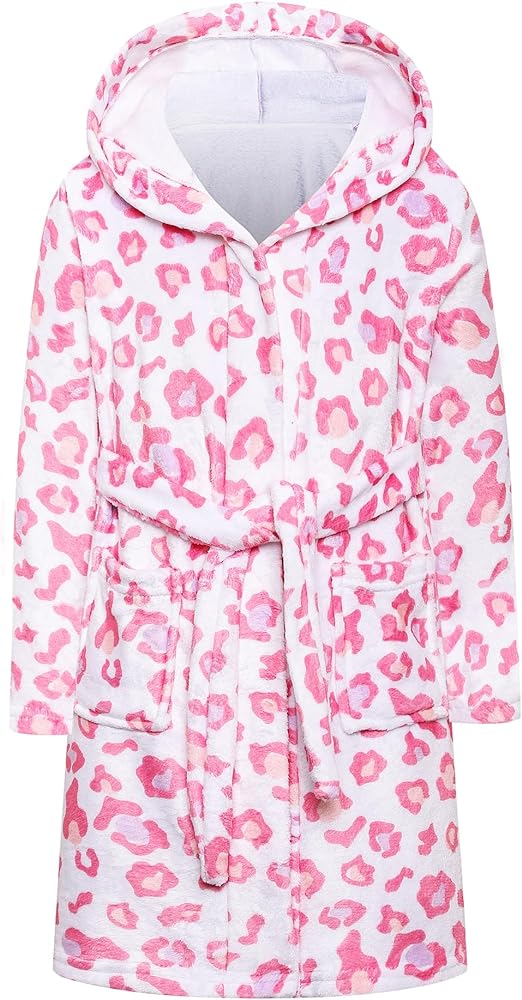 Umeyda Girls Fleece Hooded Robes, Warm Printed Bath Robe for Kids Soft Fuzzy Bathrobe for Gifts, 1-12 Years