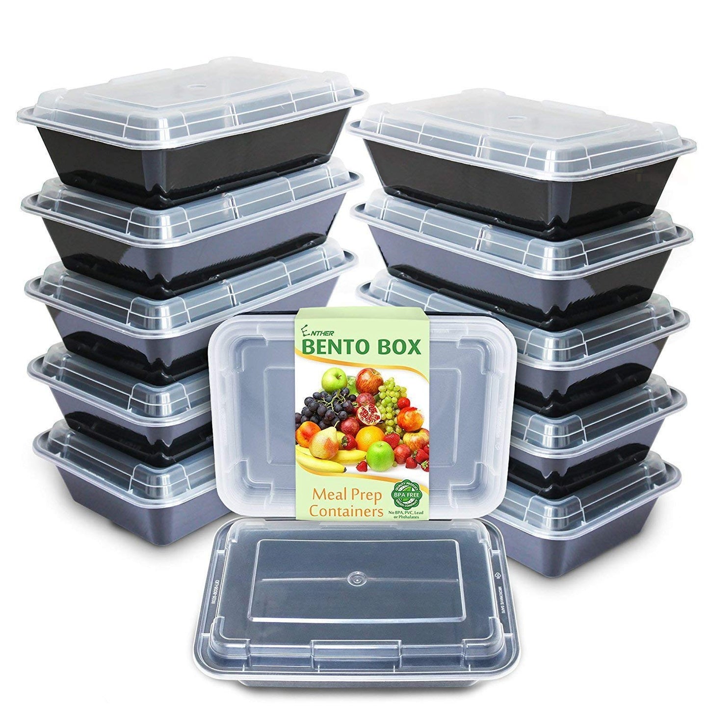 Enther Meal Prep Containers [12 Pack] 3 Compartment with Lids, Food Storage Bento Box | BPA Free | Stackable | Reusable Lunch Boxes, Microwave/Dishwasher/Freezer Safe,Portion Control (36 oz)