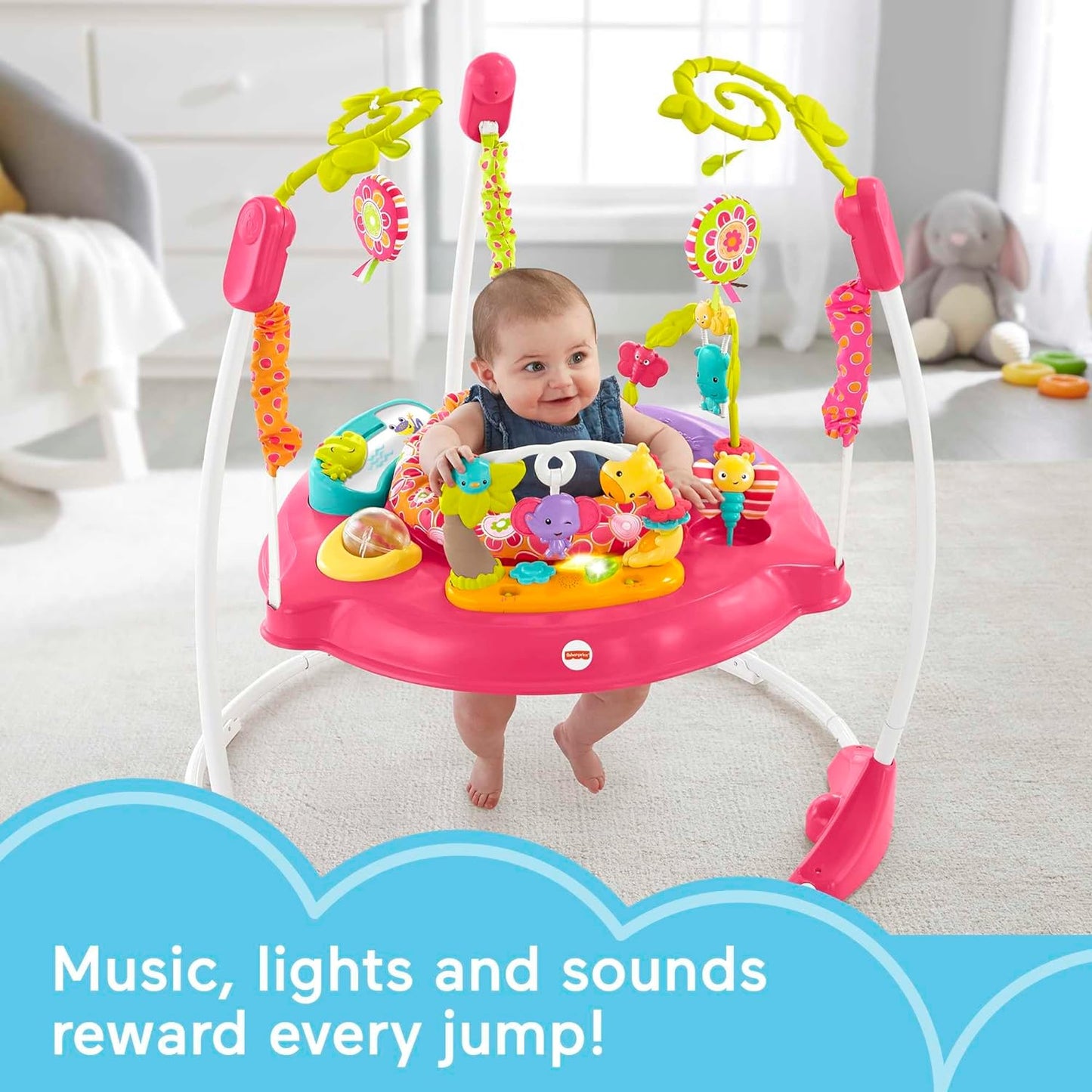 Fisher-Price Baby Bouncer Animal Wonders Jumperoo Activity Center With Music Lights Sounds And Developmental Toys