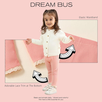 DREAM BUS 5 Pack Baby Pants Toddler Girl Ribbed Ruffle Bell Bottoms Toddler Leggings Baby Boy Pants Newborn Girl Flare Pants