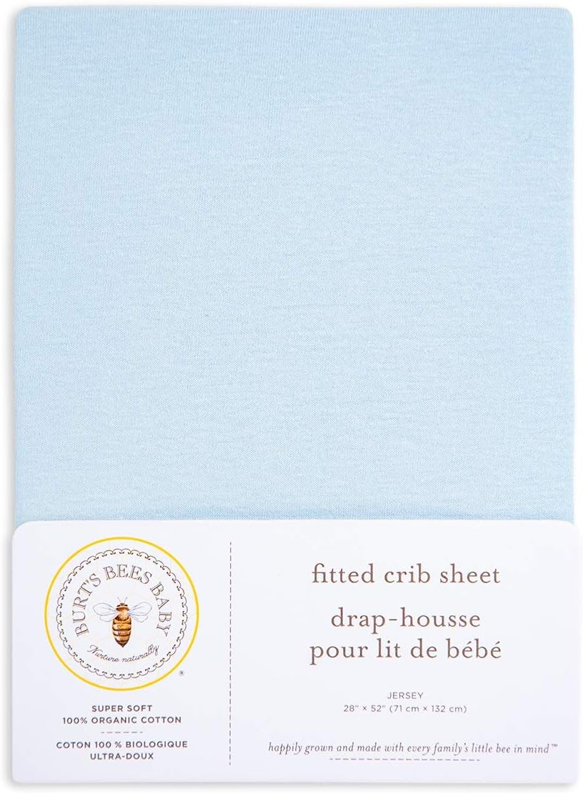 Burt's Bees Baby - Fitted Crib Sheet, Solid Color, 100% Organic Cotton Crib Sheet for Standard Crib and Toddler Mattresses (Heather Grey) , 28x52 Inch (Pack of 1)