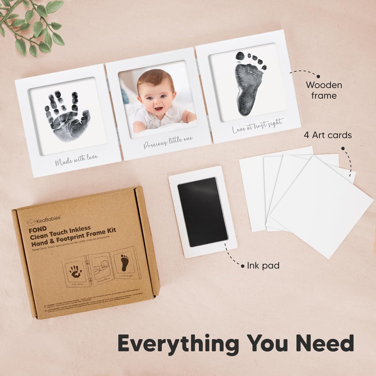 Baby Handprint and Footprint Kit for Newborn Boys & Girls - Inkless Hand and Footprint Maker, Baby Picture Keepsake Frame, New Mom Baby Shower Gifts,Dog Paw Print Kit,Baby Registry (White/Gold)