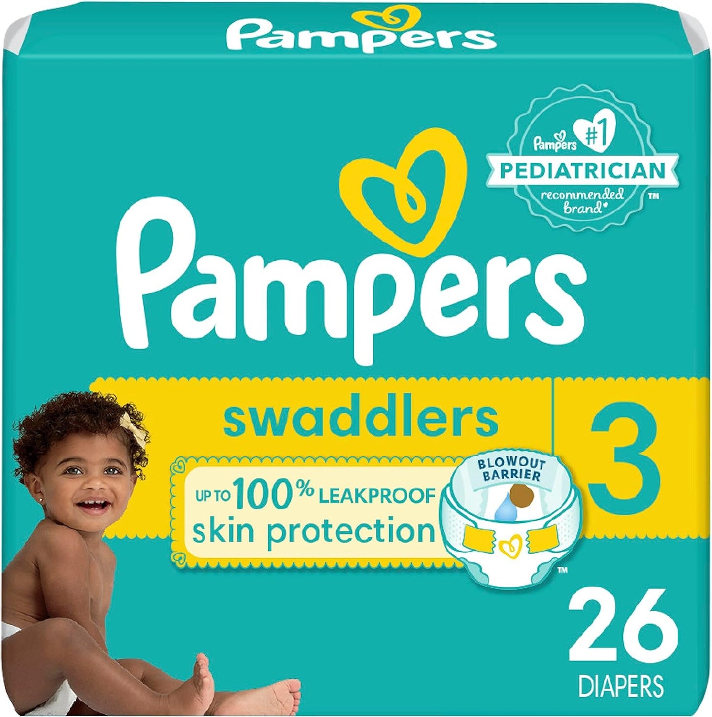 Pampers Swaddlers Diapers - Size 1, 164 Count (Pack of 1), Ultra Soft Disposable Baby Diapers