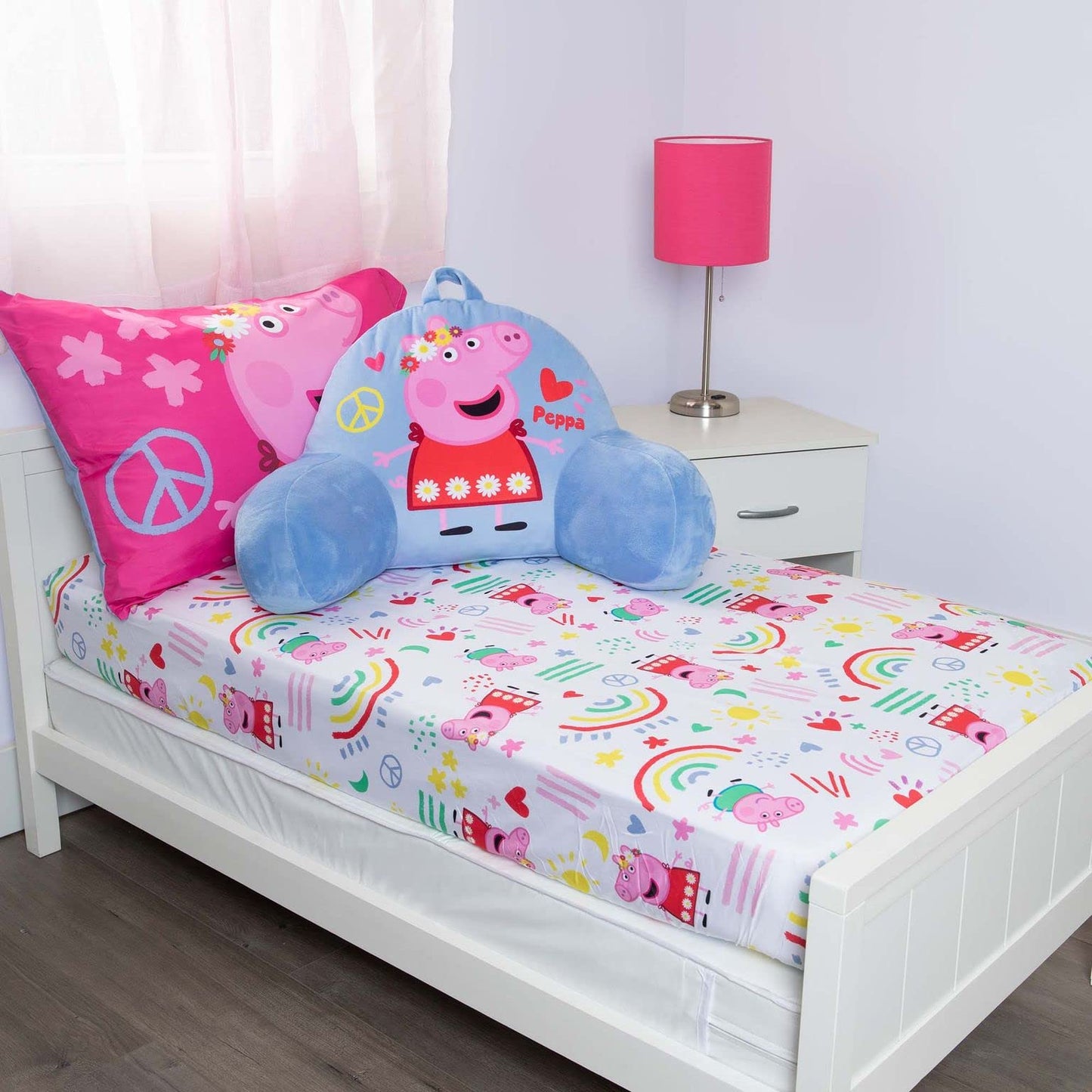 Peppa Pig I'm Just So Happy Toddler Nap-Mat - Includes Pillow and Fleece Blanket – Great for Girls or Boys Napping during Daycare or Preschool - Fits Toddlers